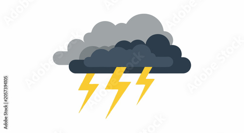 Tableau sur toile Dark, stormy clouds with bright yellow lightning bolts striking downwards