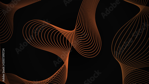 Abstract background with flowing orange lines on black, minimalist design element for modern graphic projects, digital art with smooth wave patterns