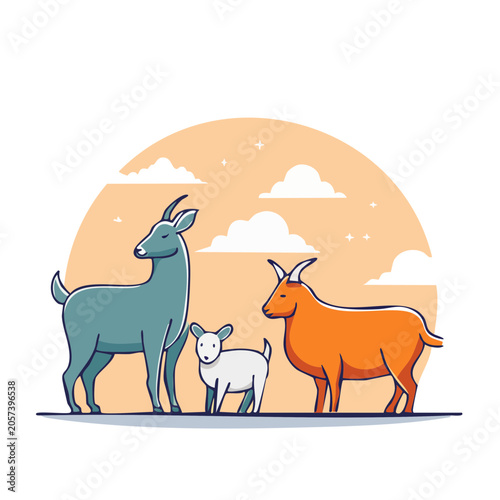 Cartoon camel and ostrich in desert scene