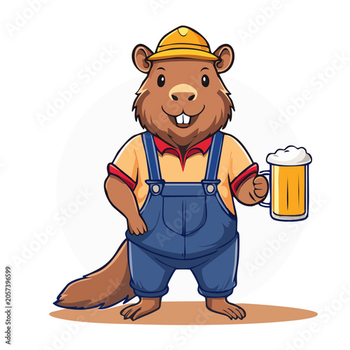 Cartoon construction worker holding coffee cup