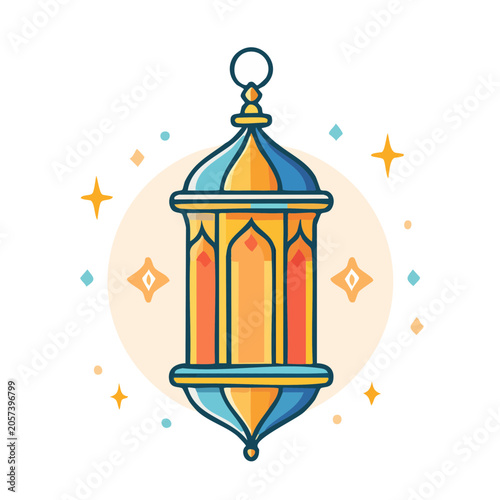 Flat design lighthouse with stars