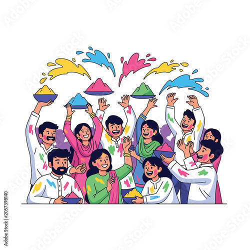 Photography Diverse group celebrating with color powder.