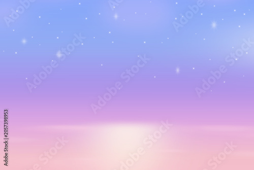 海と星、ぼやけたカラーグラデーションの背景イラスト