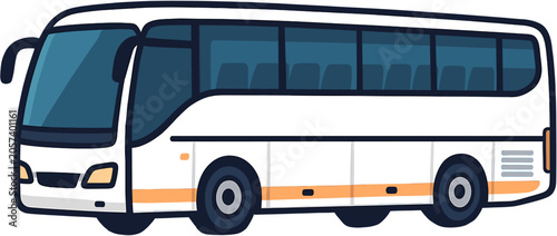 Foto Illustration of a modern white passenger bus with blue windows, designed for public transportation or long-distance travel