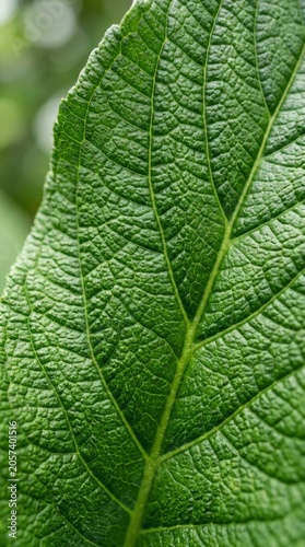 Close-up of a Green Leaf with Detailed Veins