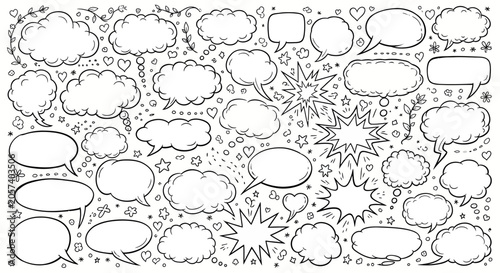 Foto Collection of various comic book style speech bubbles and starbursts for creativ
