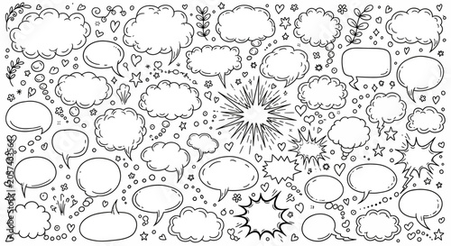 Fotografía Black and white illustration of various comic book style speech bubbles and thou