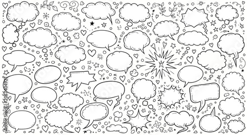 Foto Collection of various comic speech bubbles and thought clouds with hearts stars