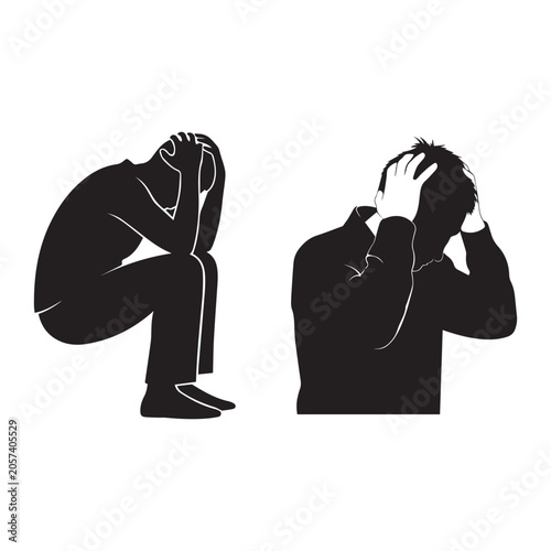 Depression and Anxiety Silhouette Vector Set