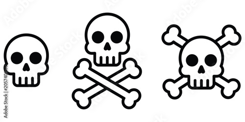 Schilderij op canvas Danger and piracy icon collection with skull and crossbones symbols representing