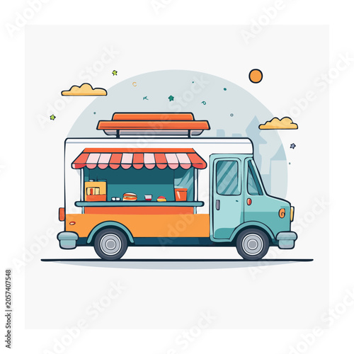 Colorful food truck illustration with rainbow