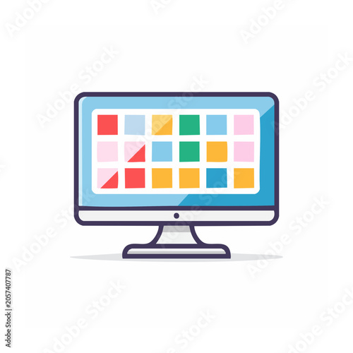 Flat design tablet with colorful blocks on screen