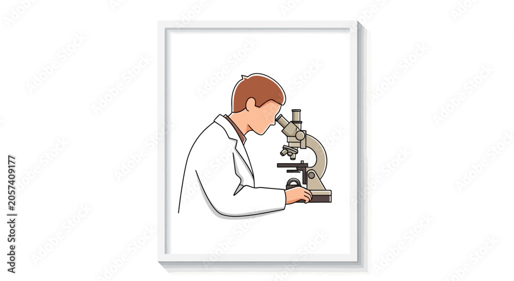 Fototapeta premium Scientist in Lab Coat Using Microscope for Research and Discovery in Laboratory