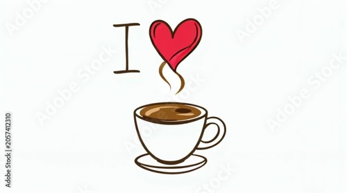 Creative and Playful Artwork of Hot Coffee with Heart Icon for Inspiration and Warmth in Daily Life and Coffee Culture