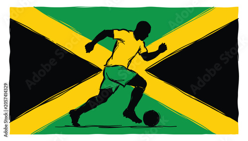Foto Jamaican soccer player illustration dribbling ball for international sports comp