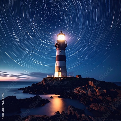 Lighthouse under star trails (1)