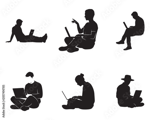 Laptop Users Silhouette Collection Vector