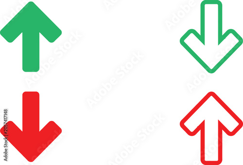 Set of green and red arrow icons pointing up and down for business and finance web design