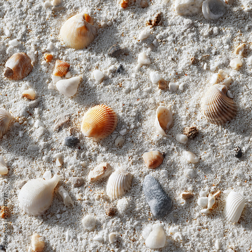 Close up of sea shells on white sand generated.AI