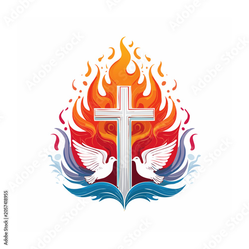 Flat design vector of a fire torch with flame