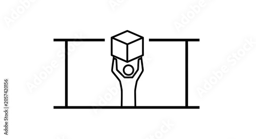 Person holding a cube above head, representing achievement, innovation, or a new idea