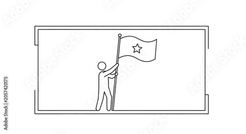 Person holding a flag with a star, simple line art, minimalist design