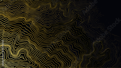 Golden line pattern resembling topographic map contours on black background