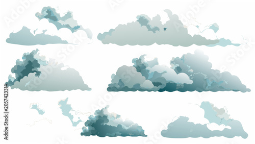 Tableau sur toile Eight Cloud Formations Vector Illustration Against White Background