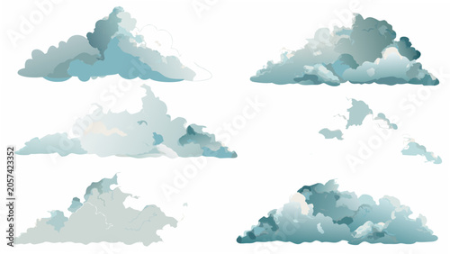 Konstfotografi Various Cloud Formations Vector Illustration On White Background