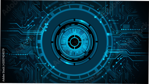 Central mechanical eye with circuit board pattern a futuristic vector illustration