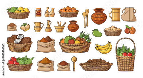 Variety of food and kitchen items.