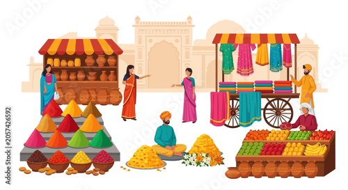 Vibrant Indian street food market scene.