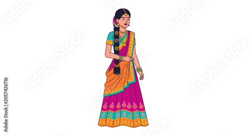 Woman in traditional Indian colorful outfit.