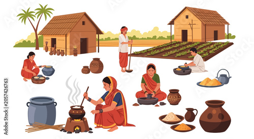 Women working in rural village setting.