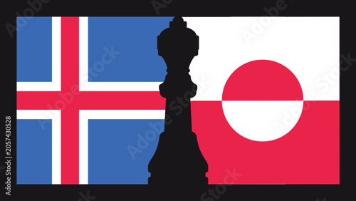 Konstfotografi Iceland and Greenland Match Concept with National Flags and King Chess Piece Vec