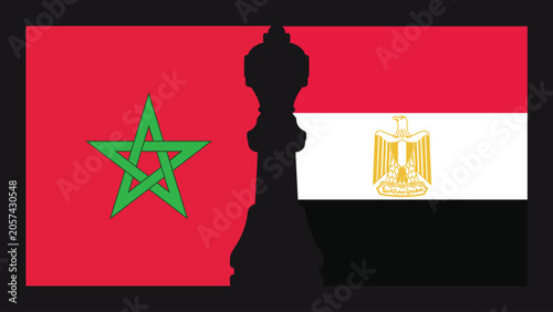 Foto Morocco and Egypt Match Concept with National Flags and King Chess Piece Vector
