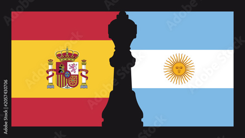 Spain and Argentine Match Concept with National Flags and King Chess Piece Vector Illustration