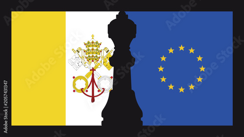 Cuadro en lienzo European Union and Vatican Match Concept with National Flags and King Chess Piec
