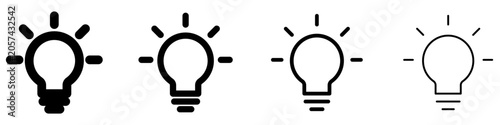 Set of light bulb icons, symbols for idea, innovation, creativity, knowledge, and electricity. Vector illustration