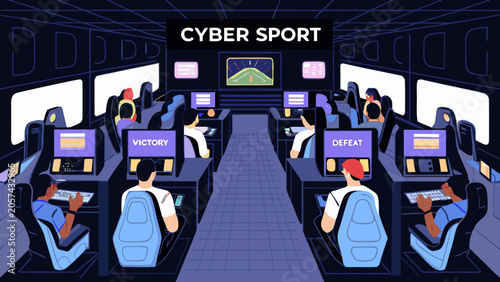 Foto Cyber sport illustration depicting a competitive gaming arena with multiple play