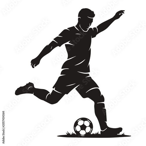 Soccer Player Silhouette Kicking Ball Vector