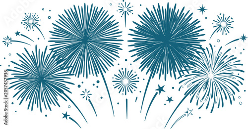 Fireworks display teal vector illustration with a white background