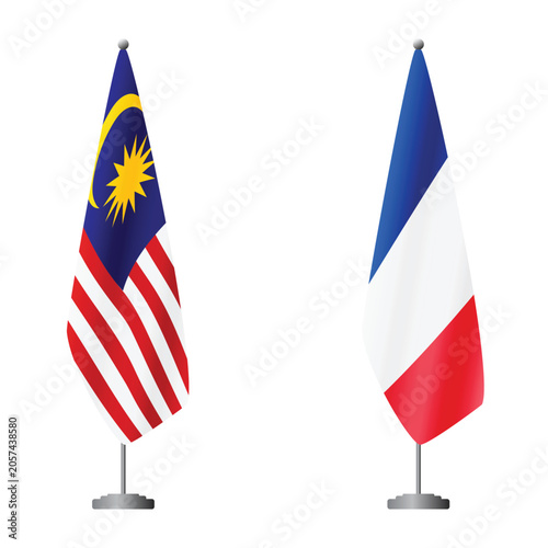 Photography Malaysia and France flags on flagpoles for official ceremonies and meetings, tra