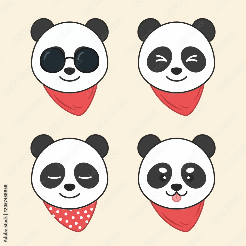 Fototapeta premium Cute cartoon panda bear faces.