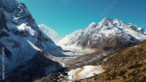 Aerial View of Glacier and Snow Covered Peaks Between Samdo and Dharamsala on Manaslu Circuit Trek, Nepal