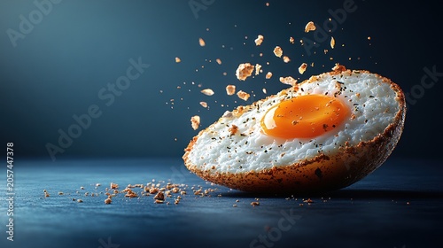Golden yolk spills from a crispy egg showcasing rich flavors and textures
