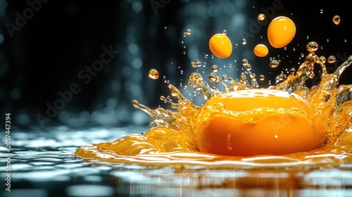 Droplets dance above a vibrant yolk a beautiful moment of artistry