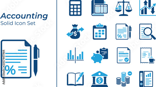 Obraz na płótnie Accounting and Financial Management solid icon set, Includes banking