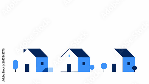 Watercolor style cityscape illustration, frame of simple houses painted on a white background