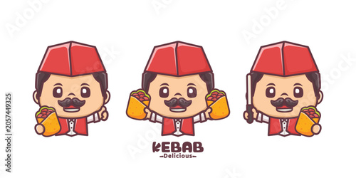 cute male chef cartoon with kebab